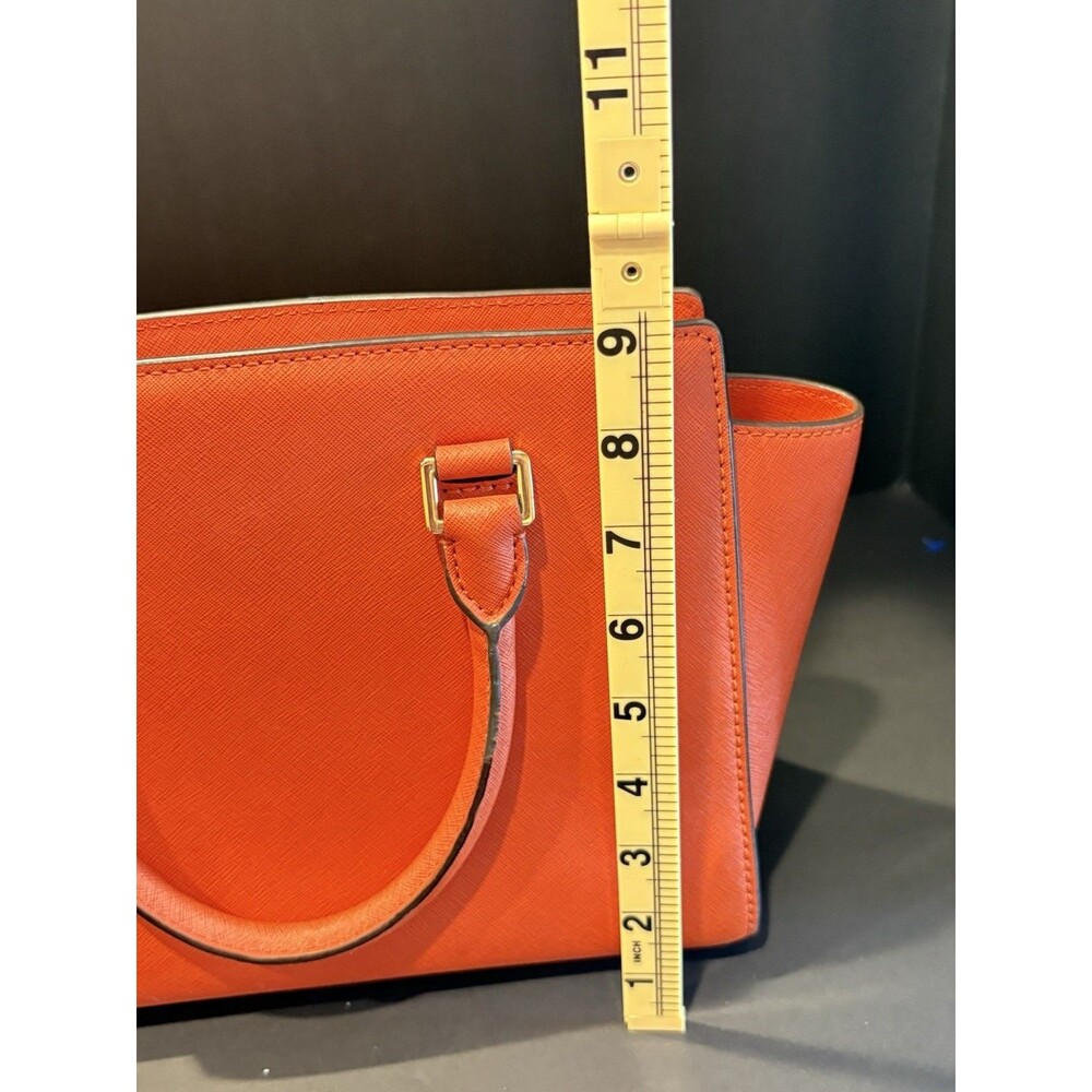 Michael Kors Selma Medium Saffiano Leather Satchel Bag Orange Gold Hardware - Picture 6 of 8